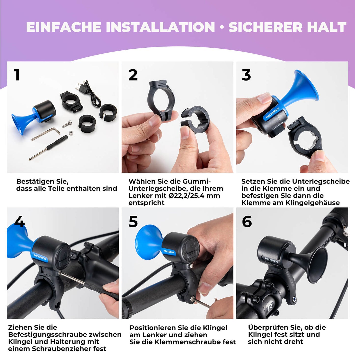 Sähköpyörän soittokello 120dB 22.2/25.4/31.8 mm ohjaustangolle ROCKBROS