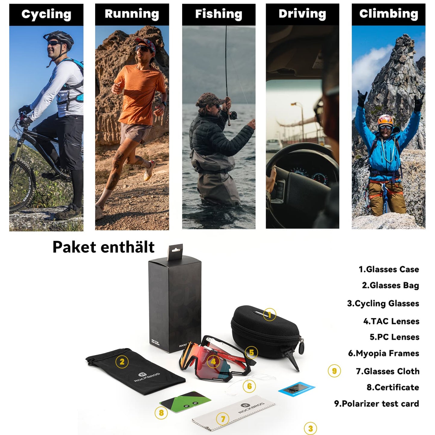 Pyöräilylasit 2-in-1 urheilulasit polarisoidut ja fotokromaattiset ROCKBROS