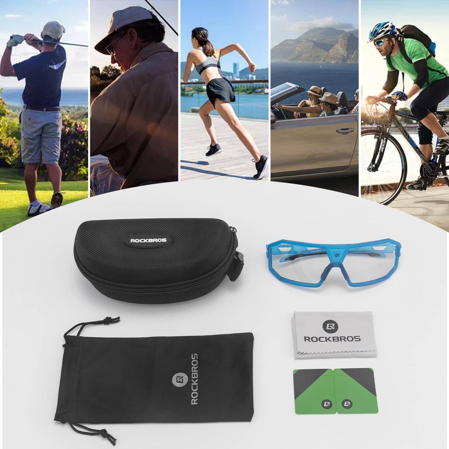 Fotokromiset aurinkolasit UV400-suojauksella, unisex-pyöräilylasit, siniset, ROCKBROS