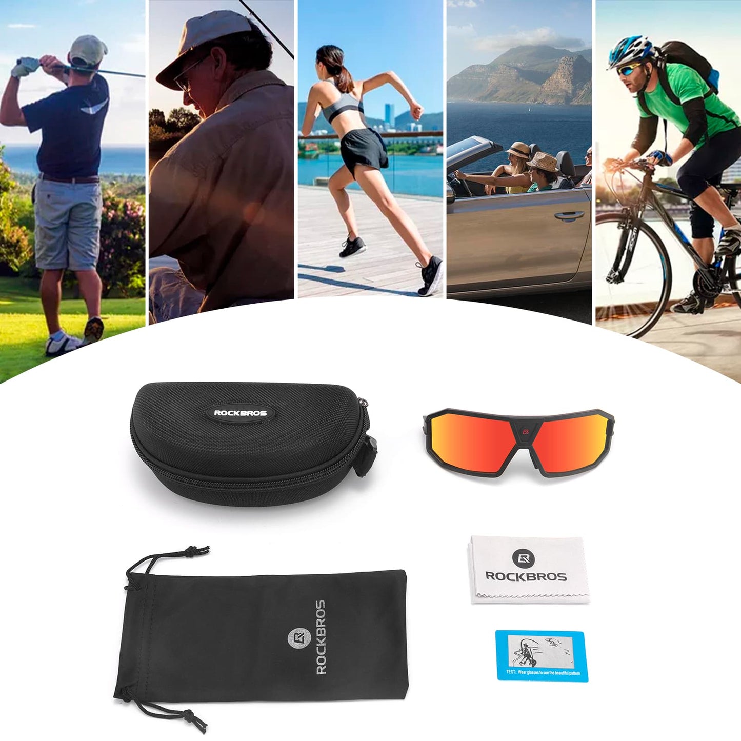 Polarisoidut aurinkolasit pyöräilylasit unisex musta-punainen ROCKBROS