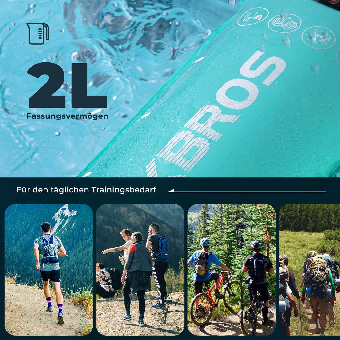 2 litran juomarakko juomaputkella, kevyt TPU-vesirakko, ROCKBROS