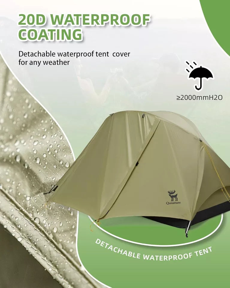 Qunature Camping Teltta 2 hengelle Repputeltta Vedenpitävä teltta X-rakenteella