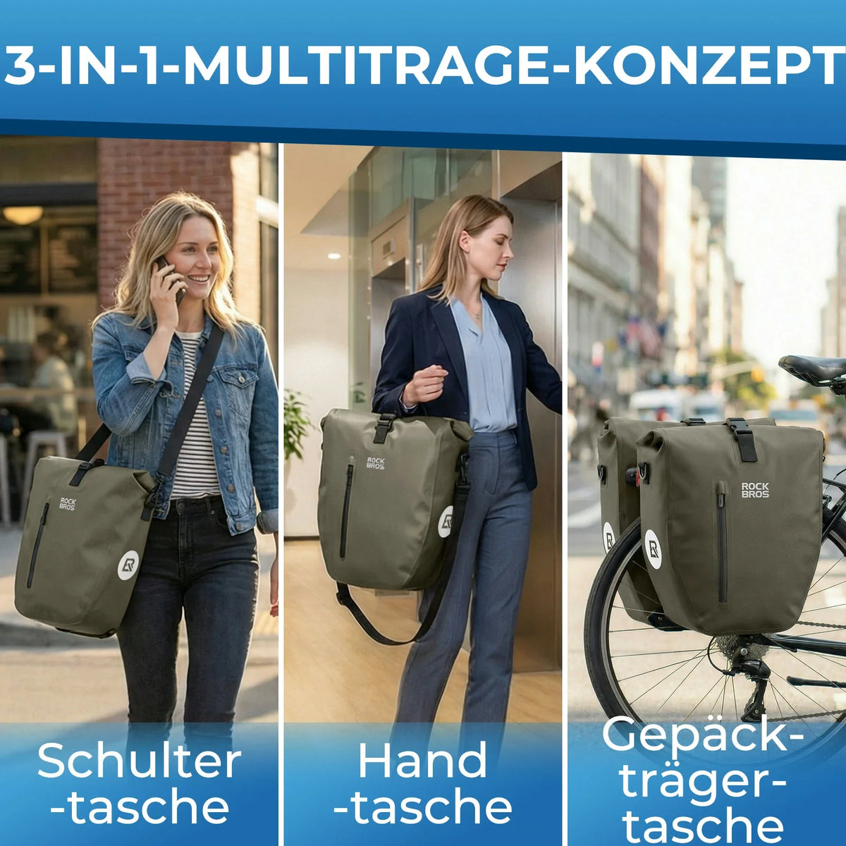 ROCKBROS 15L-20L Polkupyörän tavaratukilaukku 3-in-1