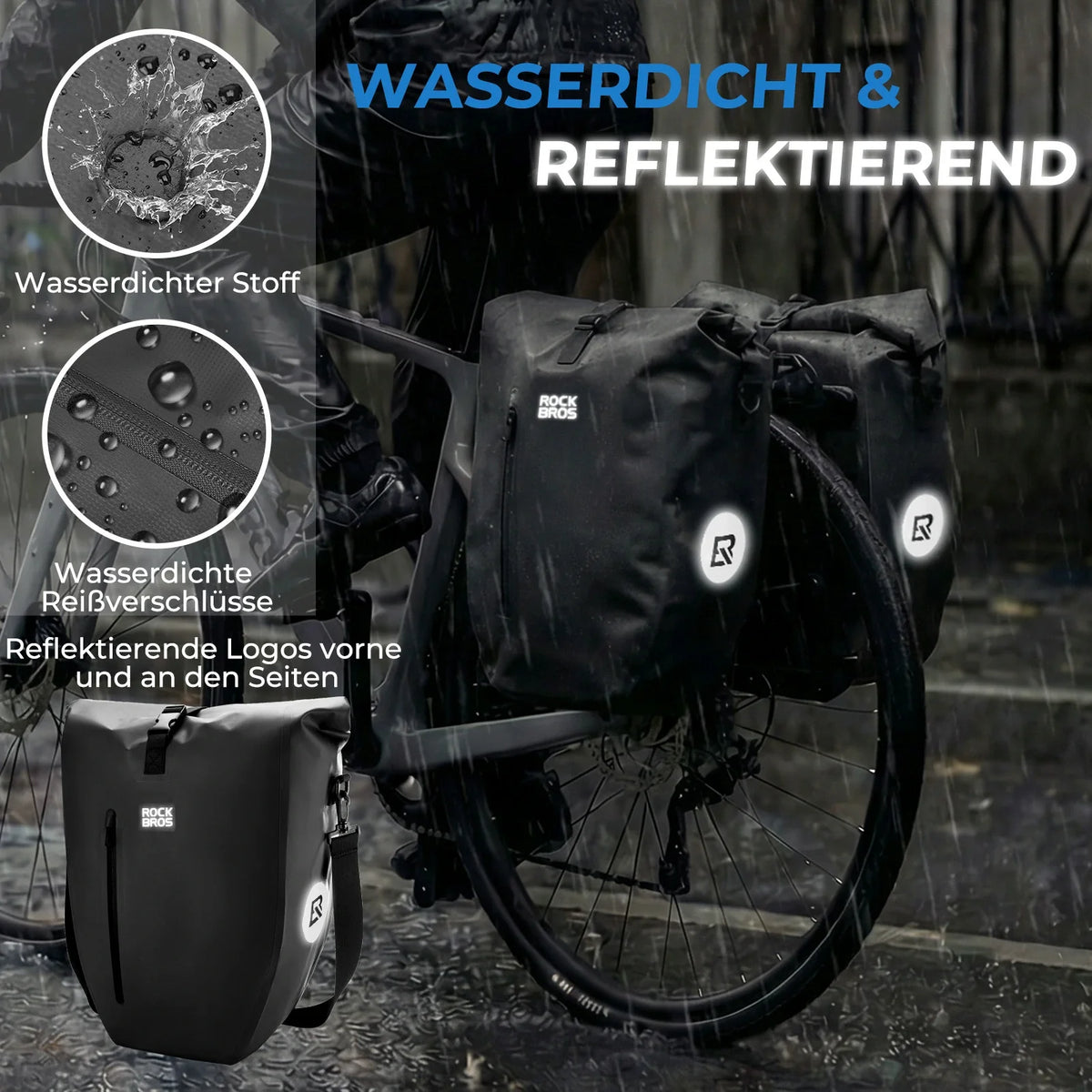 ROCKBROS 15L-20L Polkupyörän tavaratukilaukku 3-in-1
