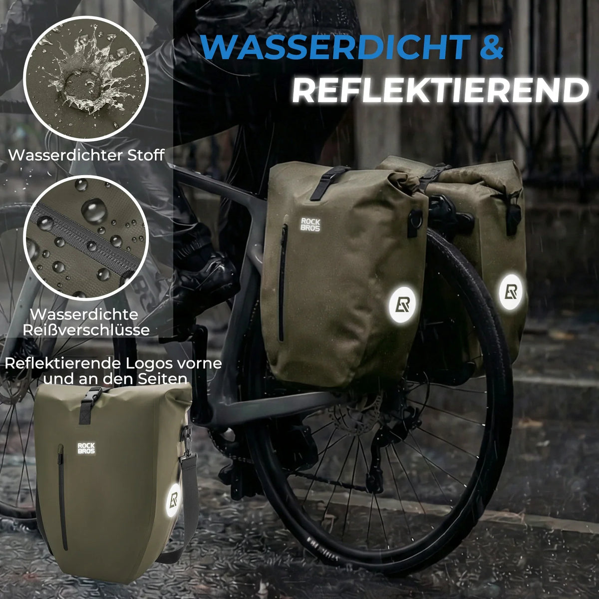 ROCKBROS 15L-20L Polkupyörän tavaratukilaukku 3-in-1