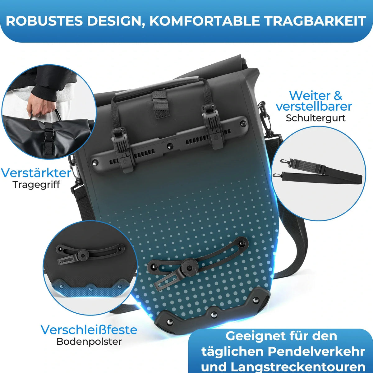 ROCKBROS 15L-20L Polkupyörän tavaratukilaukku 3-in-1