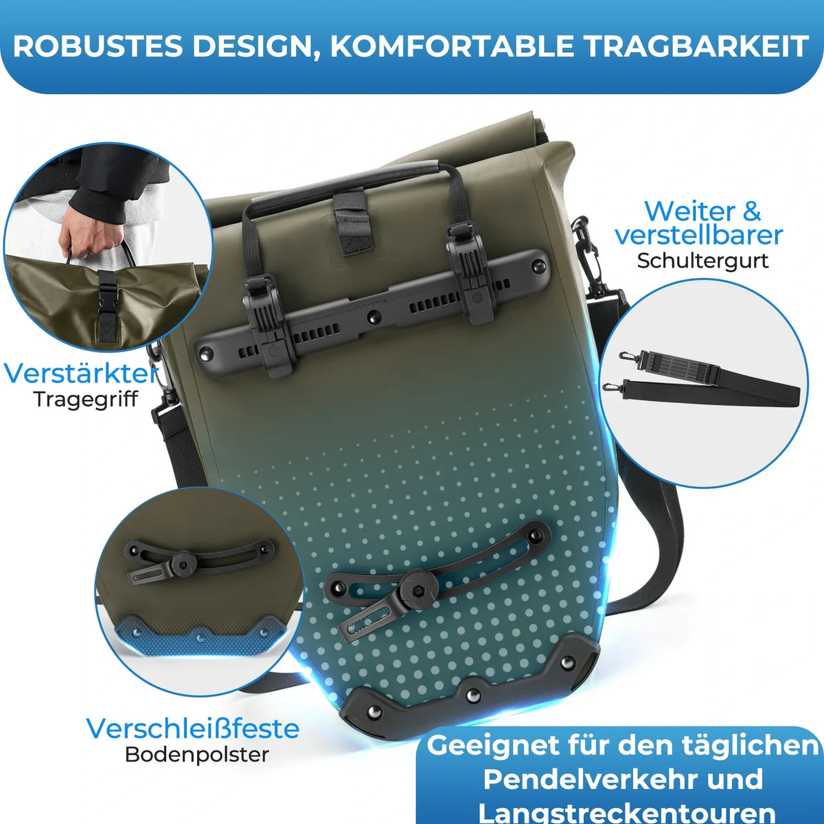 ROCKBROS 15L-20L Polkupyörän tavaratukilaukku 3-in-1