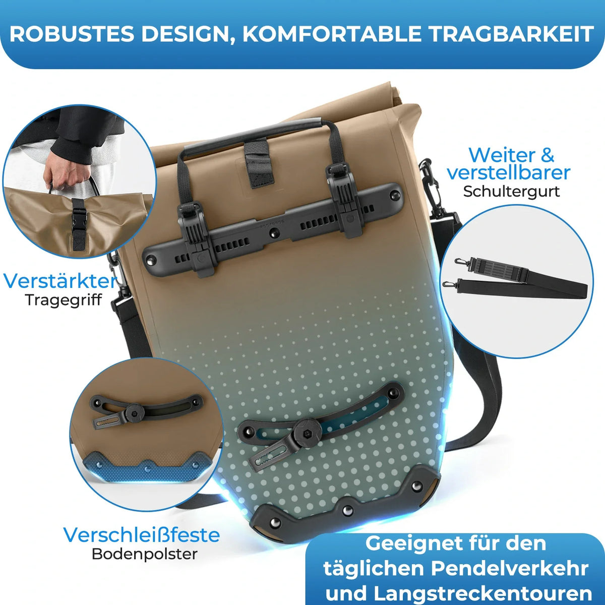 ROCKBROS 15L-20L Polkupyörän tavaratukilaukku 3-in-1
