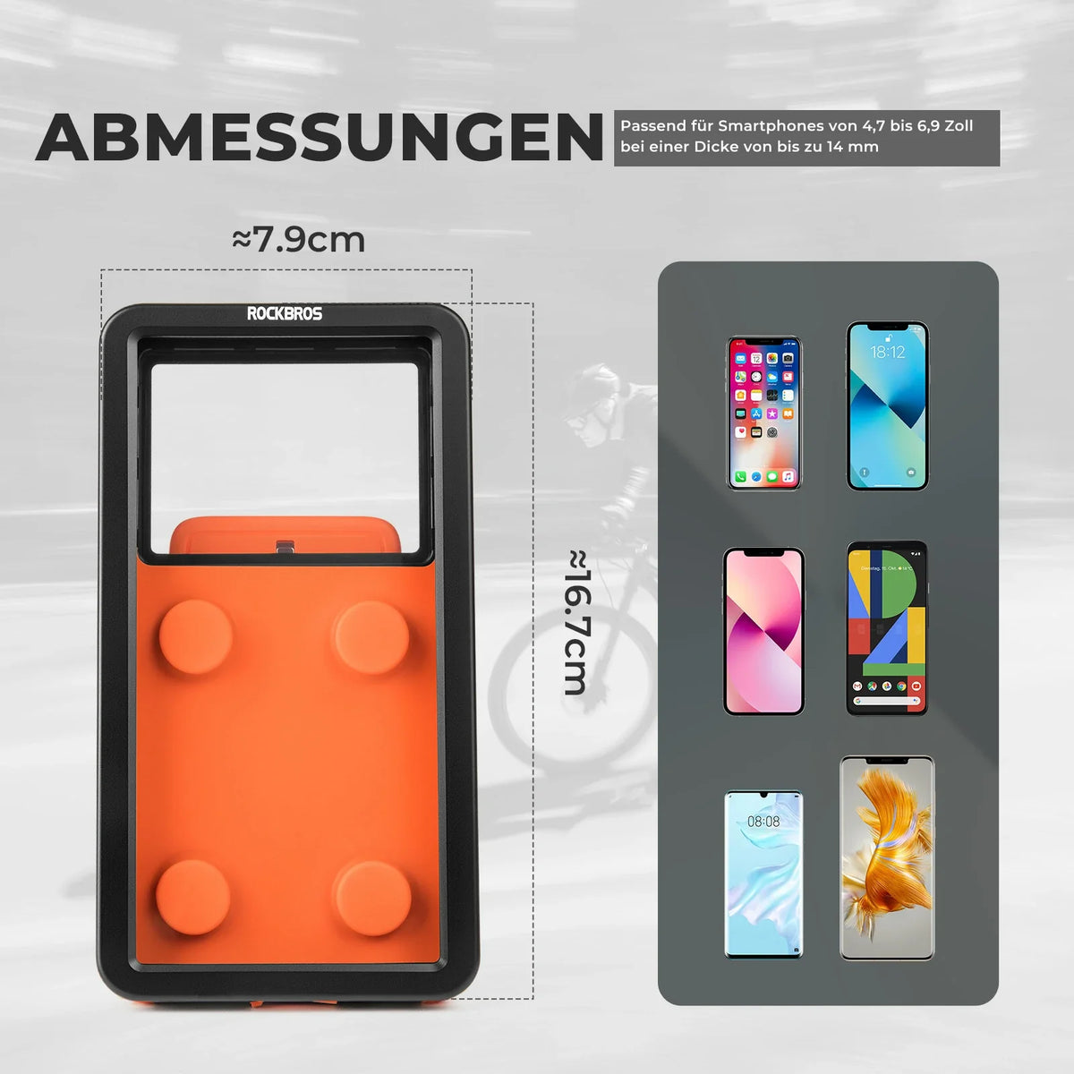 ROCKBROS Pyörän puhelinteline Magneettinen, 4,7–6,9 tuuman älypuhelimet, ohjaustanko kiinnitys 22,2–31,8 mm
