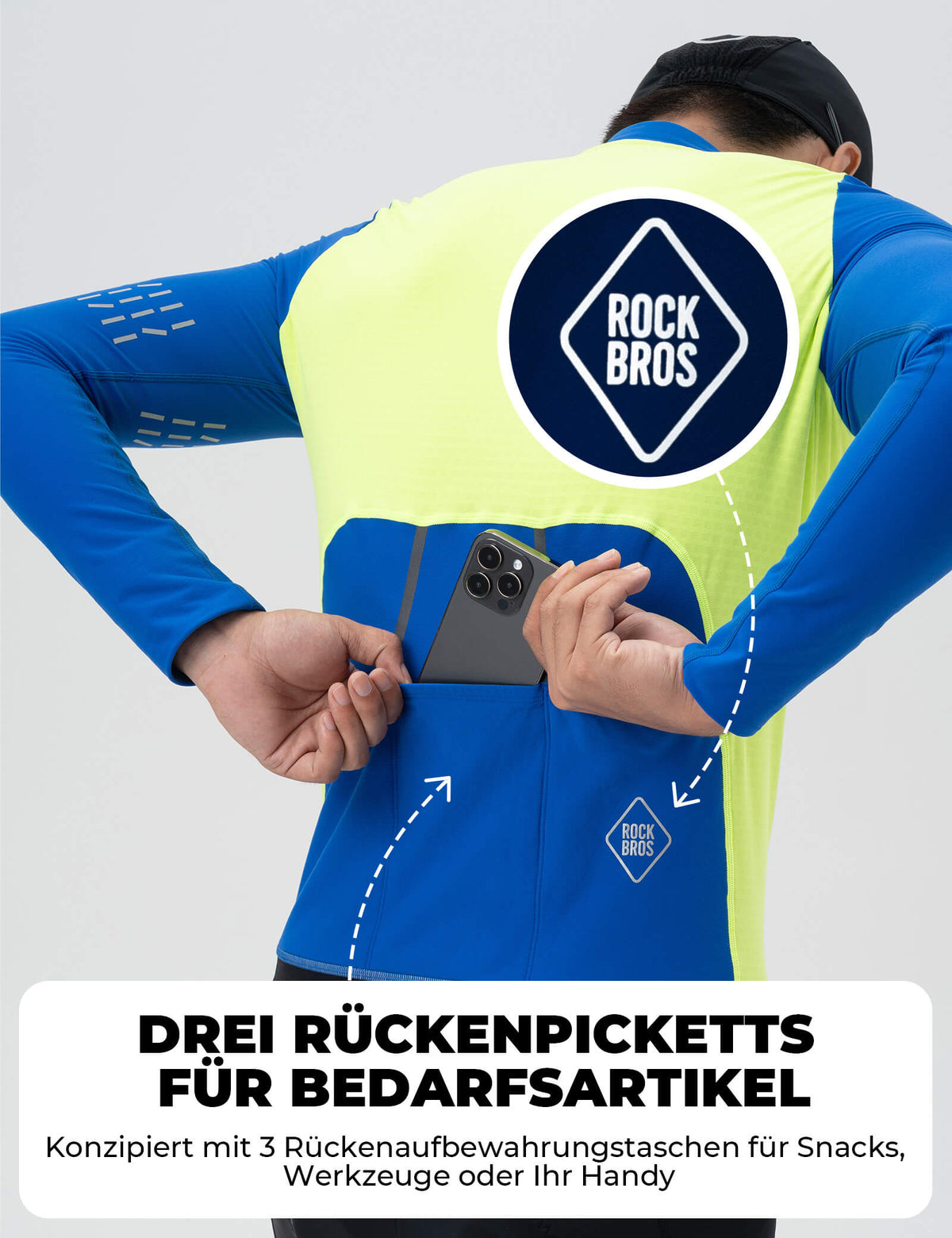 ROCKBROS pyöräilypaita pitkähihainen miehet talvi lämminen fleece pyöräilytrikoo hengittävä joustava 3 taskulla ja heijastava
