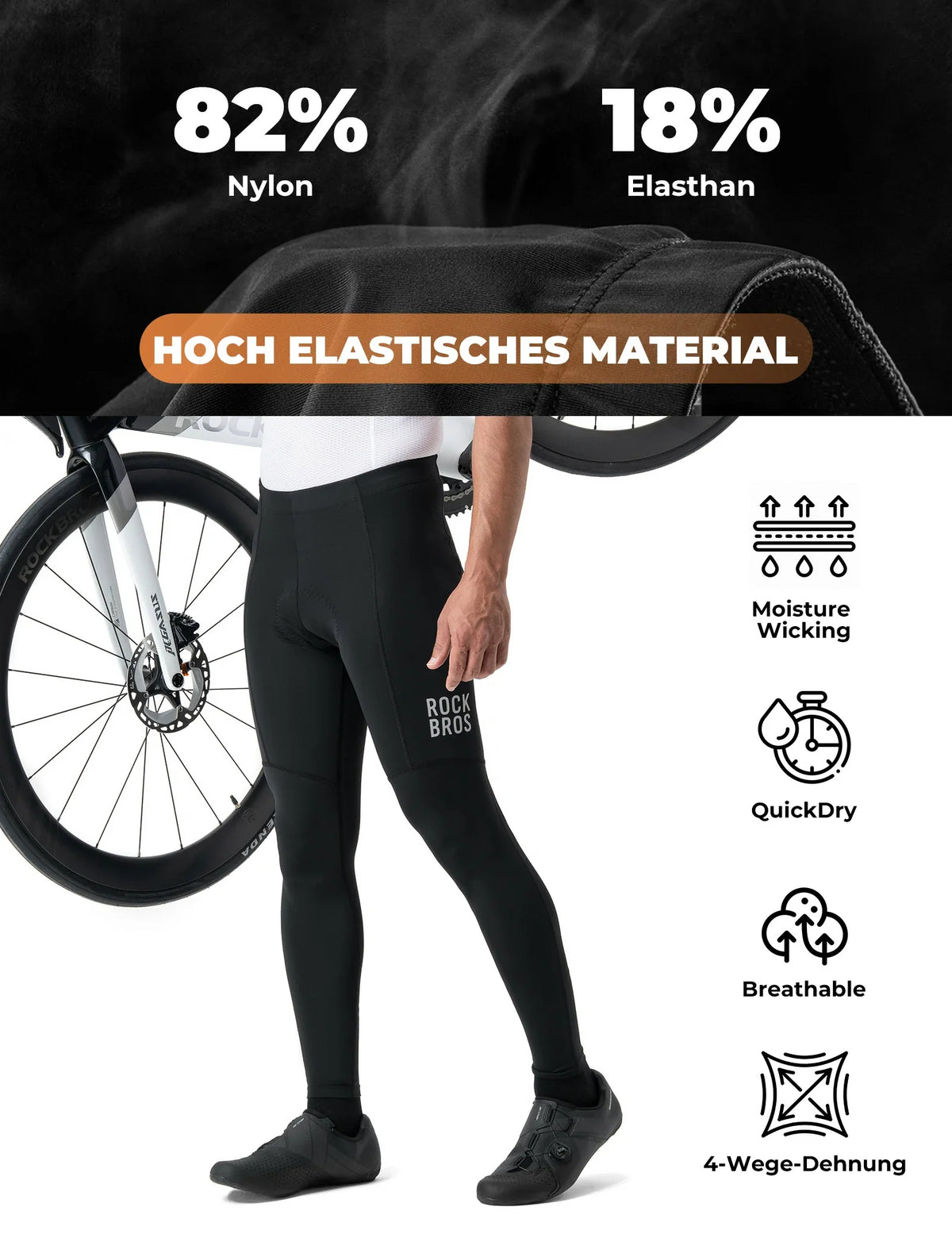 ROCKBROS Miesten pyöräilyhousut - 3D Ergonominen leikkaus, 6H+