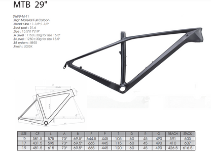 RINOS T800 hiilikuitupolkupyörän runko MTB hardtail -kevyille