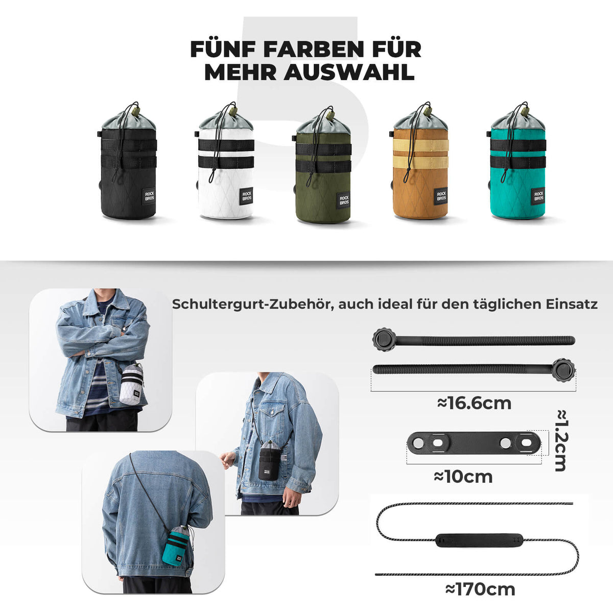 ROCKBROS Pyörän ohjaustankolaukku 1,2 L juomapulloille Ø10 cm