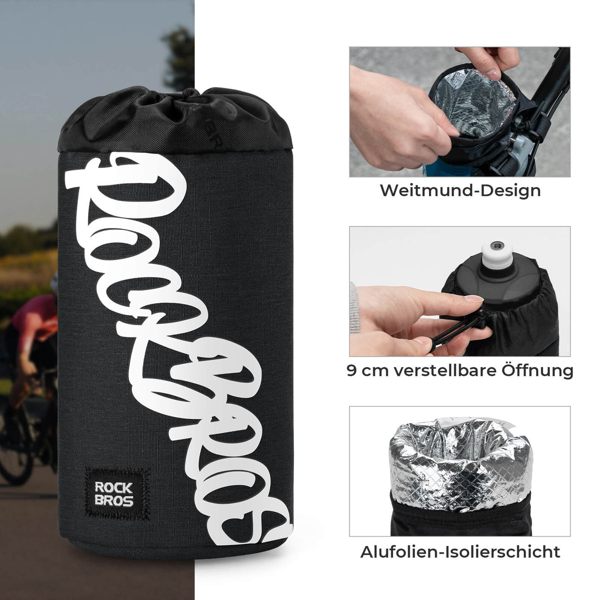 ROCKBROS Polkupyörän ohjaustasku Mini 1L juomapulloille Ø9 cm