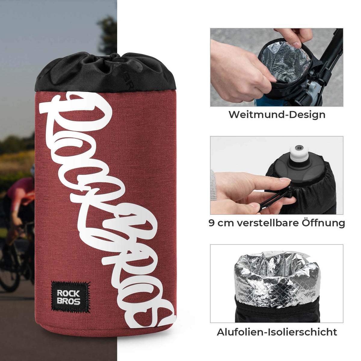 ROCKBROS Polkupyörän ohjaustasku Mini 1L juomapulloille Ø9 cm