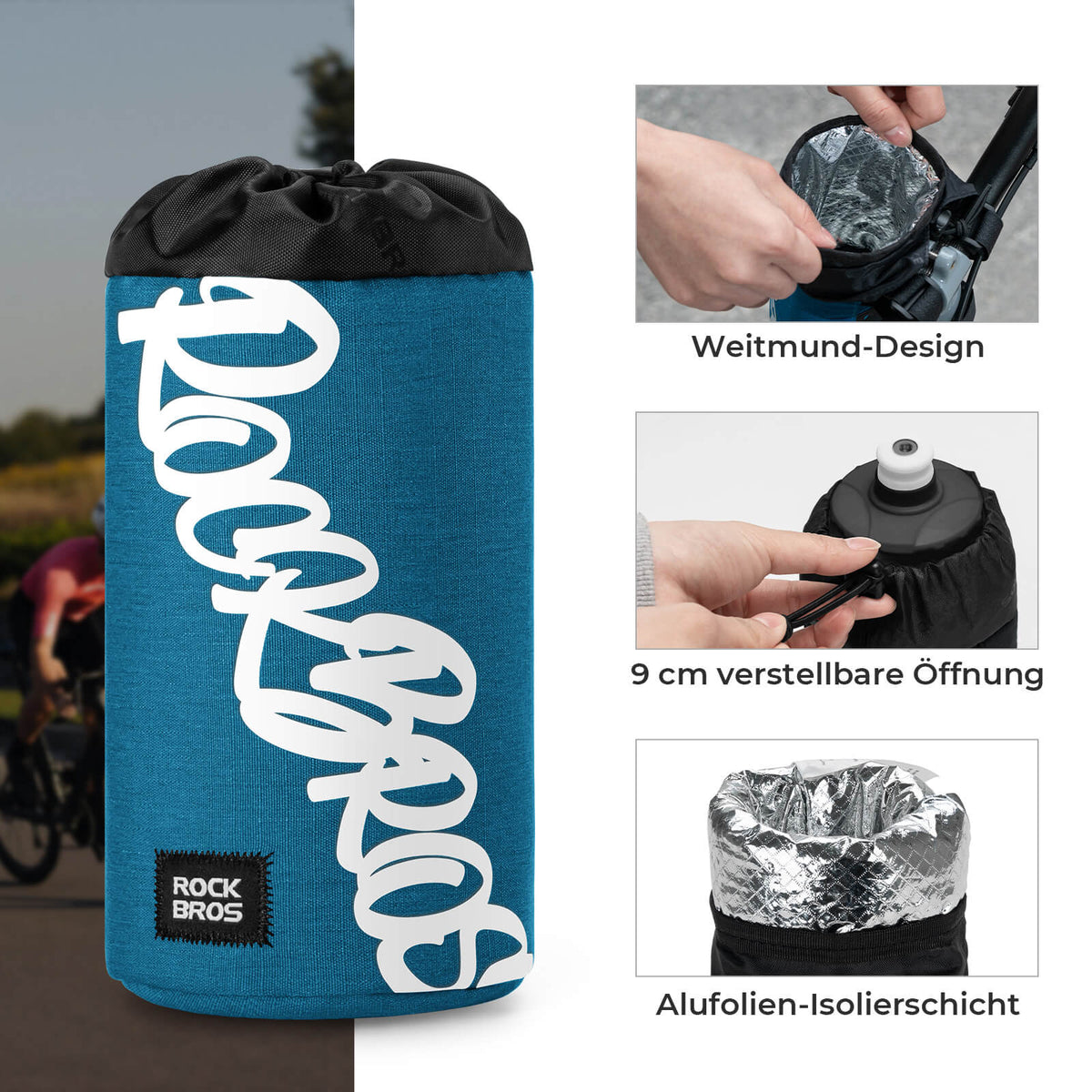 ROCKBROS Polkupyörän ohjaustasku Mini 1L juomapulloille Ø9 cm