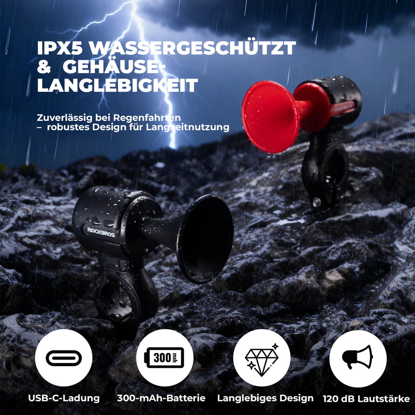 Sähköpyörän soittokello, 120 dB:n ääni, IPX5-vedenpitävä, älypuhelimen seuranta, ROCKBROS