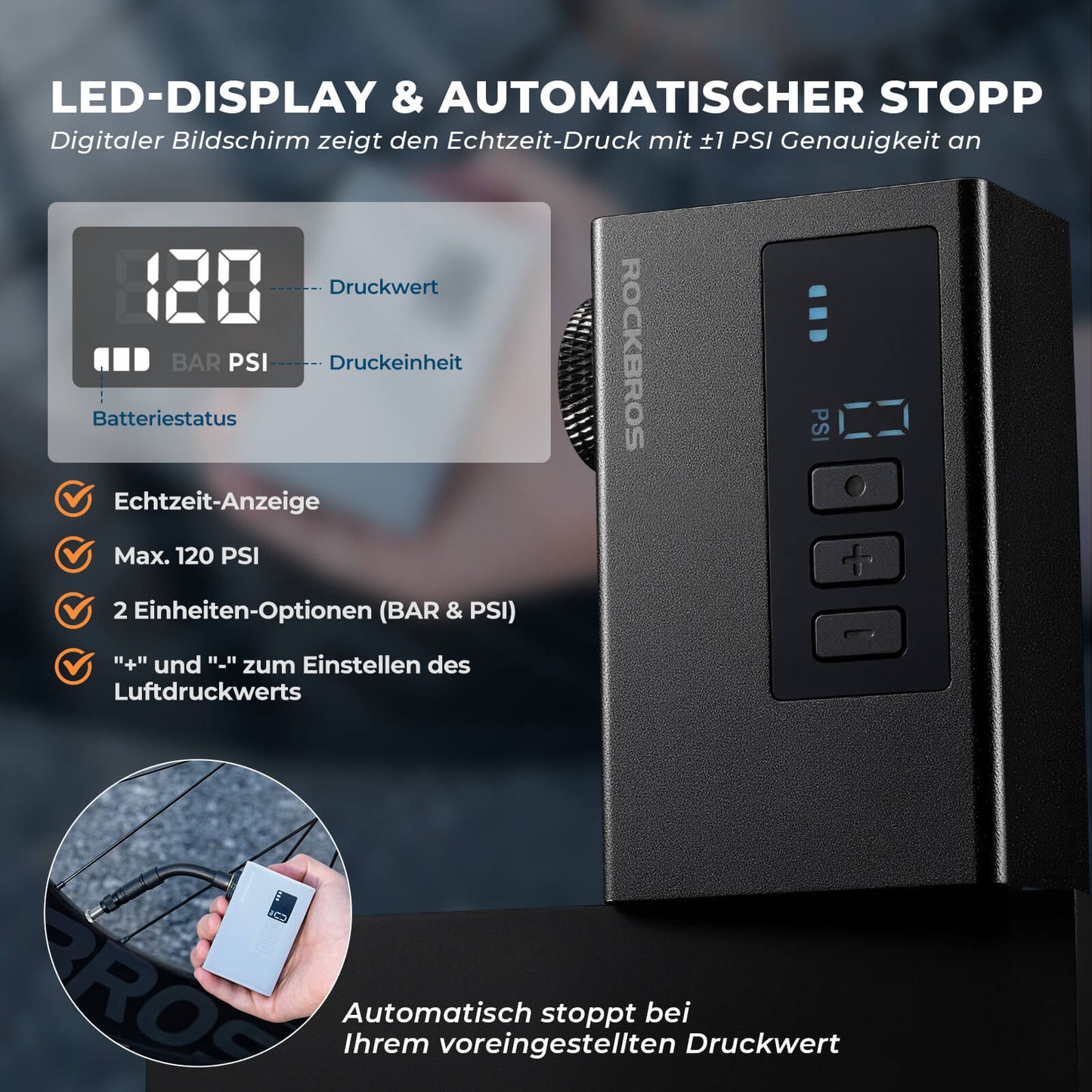 MINI sähköinen polkupyörän pumppu kannettava AS240 Pro ROCKBROS