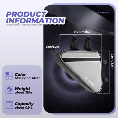 Polkupyörälaukku, heijastava runkolaukku, kolmionmuotoinen laukku, 0,9 l, ROCKBROS