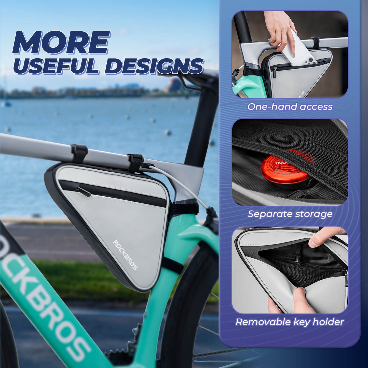 Polkupyörälaukku, heijastava runkolaukku, kolmionmuotoinen laukku, 0,9 l, ROCKBROS