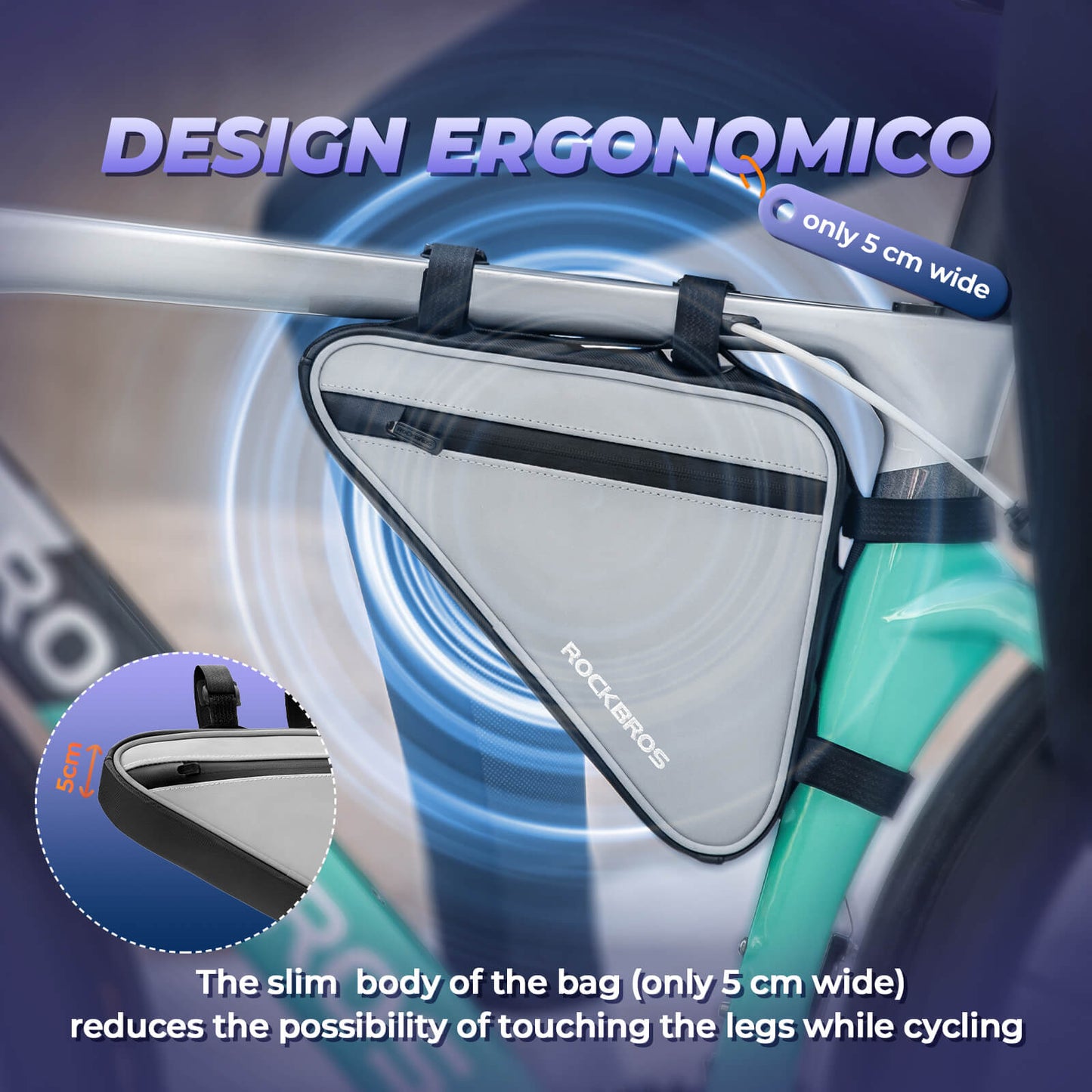 Polkupyörälaukku, heijastava runkolaukku, kolmionmuotoinen laukku, 0,9 l, ROCKBROS
