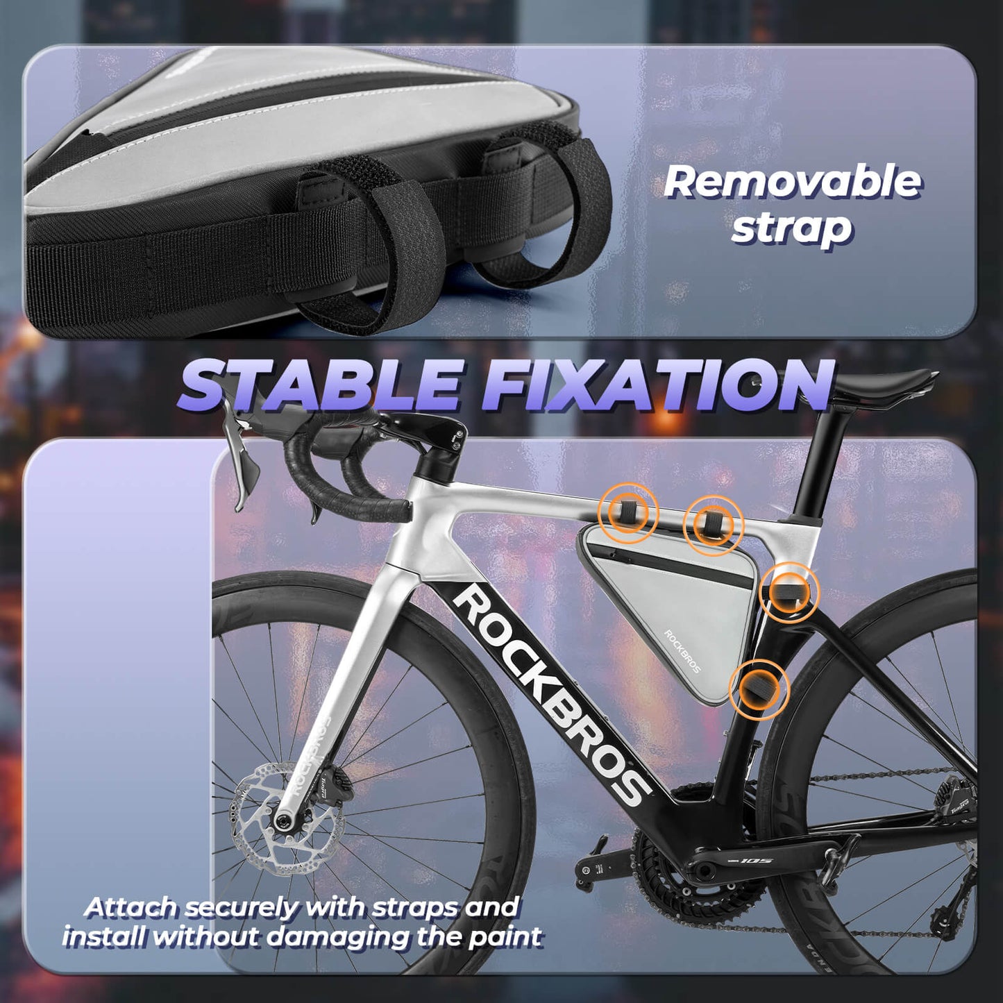 Polkupyörälaukku, heijastava runkolaukku, kolmionmuotoinen laukku, 0,9 l, ROCKBROS