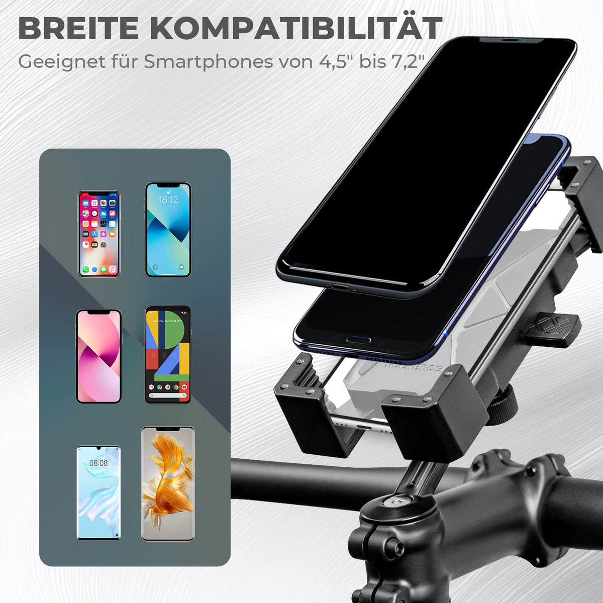 ROCKBROS Pyörän puhelinteline 360° Käännettävä puhelimille 4.5~7.2"