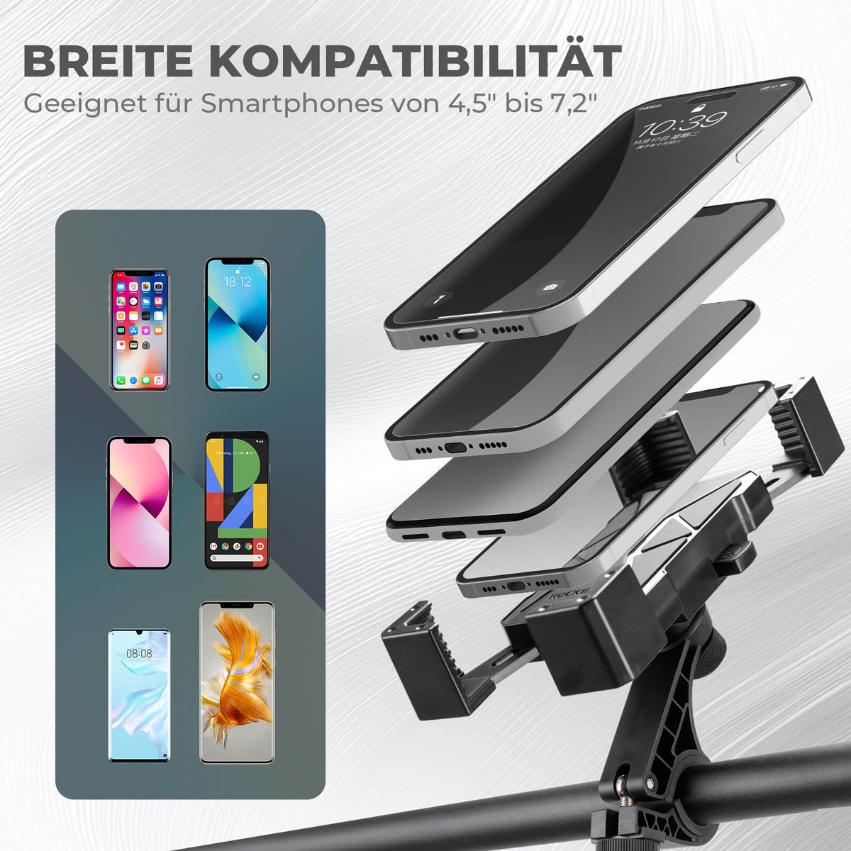 ROCKBROS Pyörän puhelinteline 360° Käännettävä puhelimille 4.5~7.2"