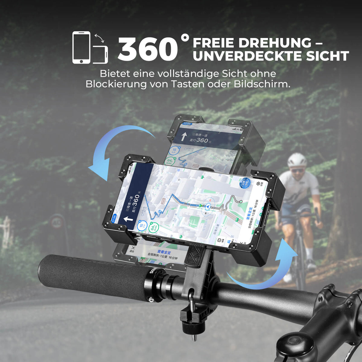 ROCKBROS Pyörän puhelinteline 360° Käännettävä puhelimille 4.5~7.2"