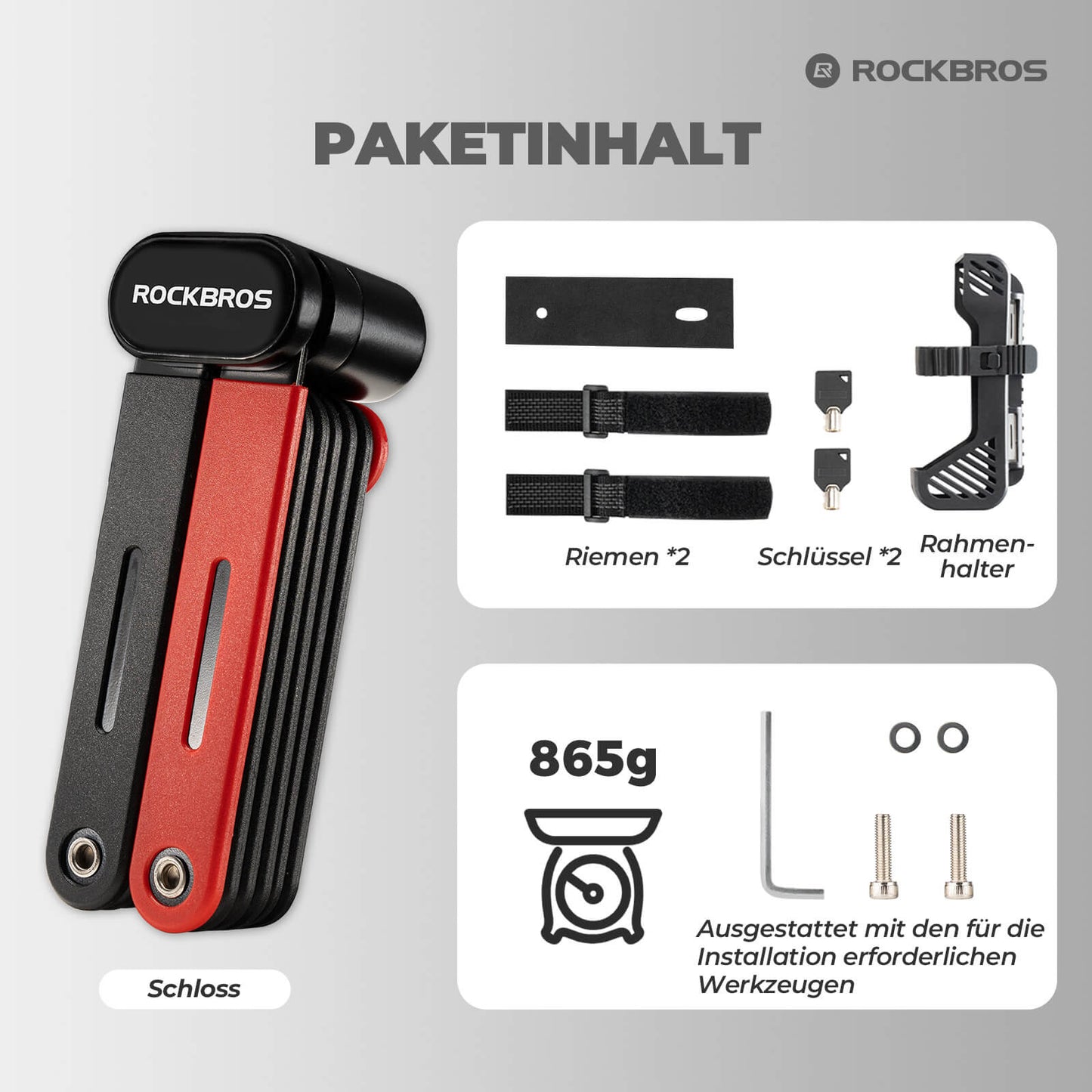 Taittuvan polkupyörän lukko, kestävä varkaudenestolaite kahdella avaimella, ROCKBROS