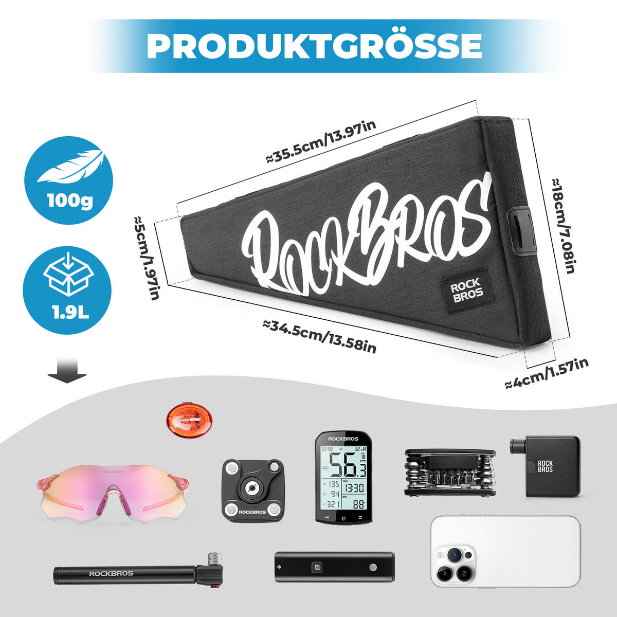 ROCKBROS runkopussi tarranauhakiinnityksellä 1,9L - SketchRide Series
