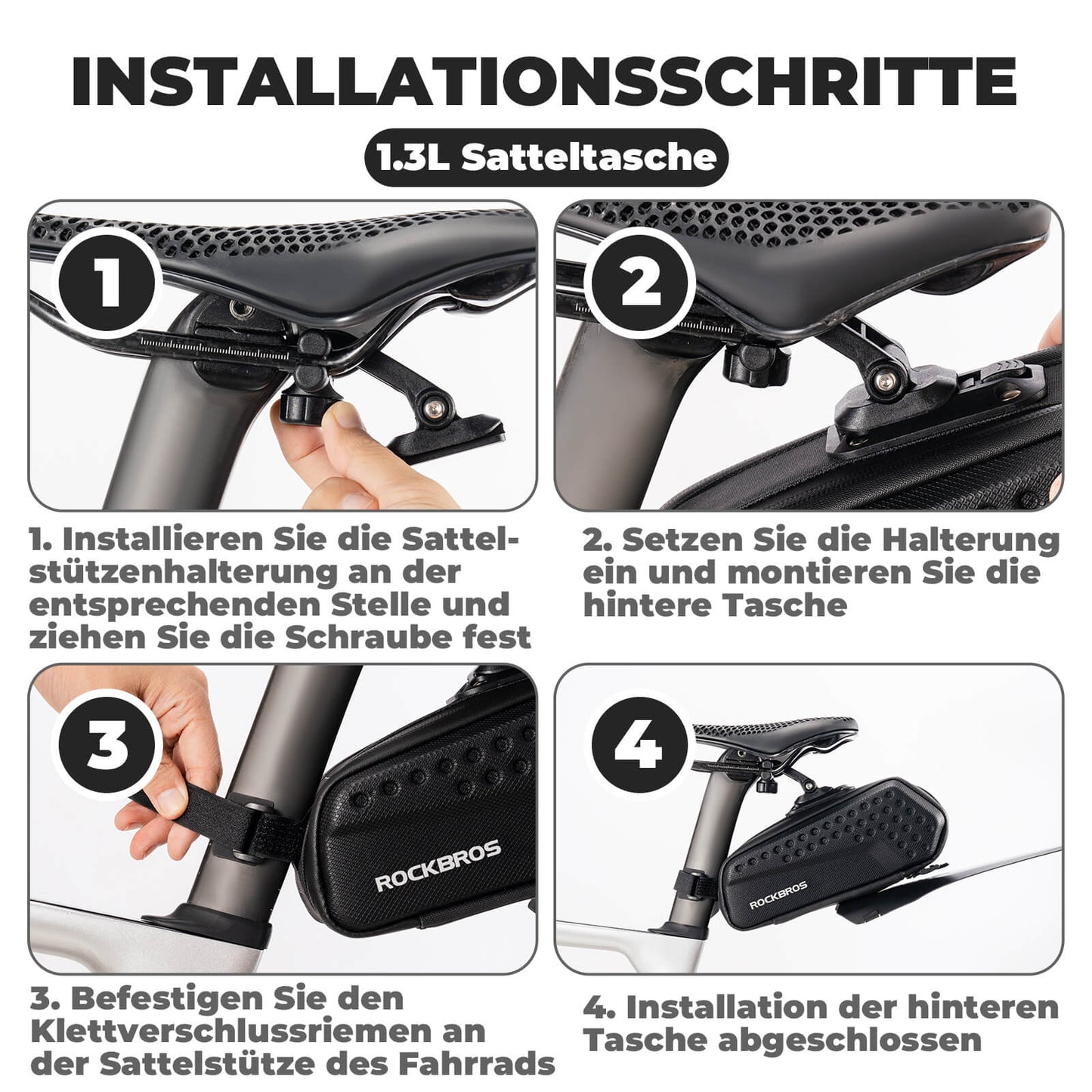 Polkupyörän satulalaukku lokasuojalla, vettähylkivä, 1,3 l / 0,8 l, ROCKBROS