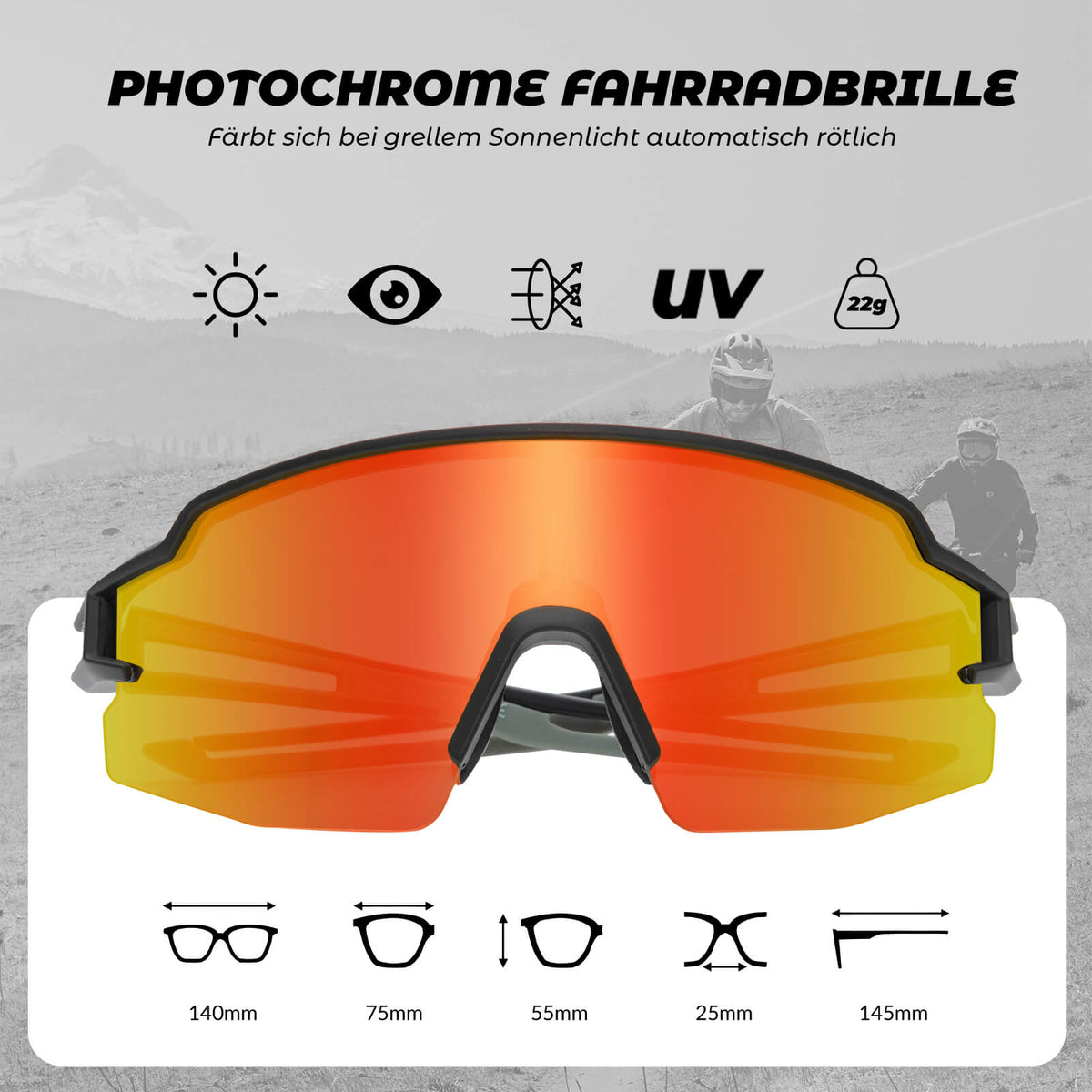 ROCKBROS Pyöräilylasit Fotokromaattiset Aurinkolasit UV400-suoja