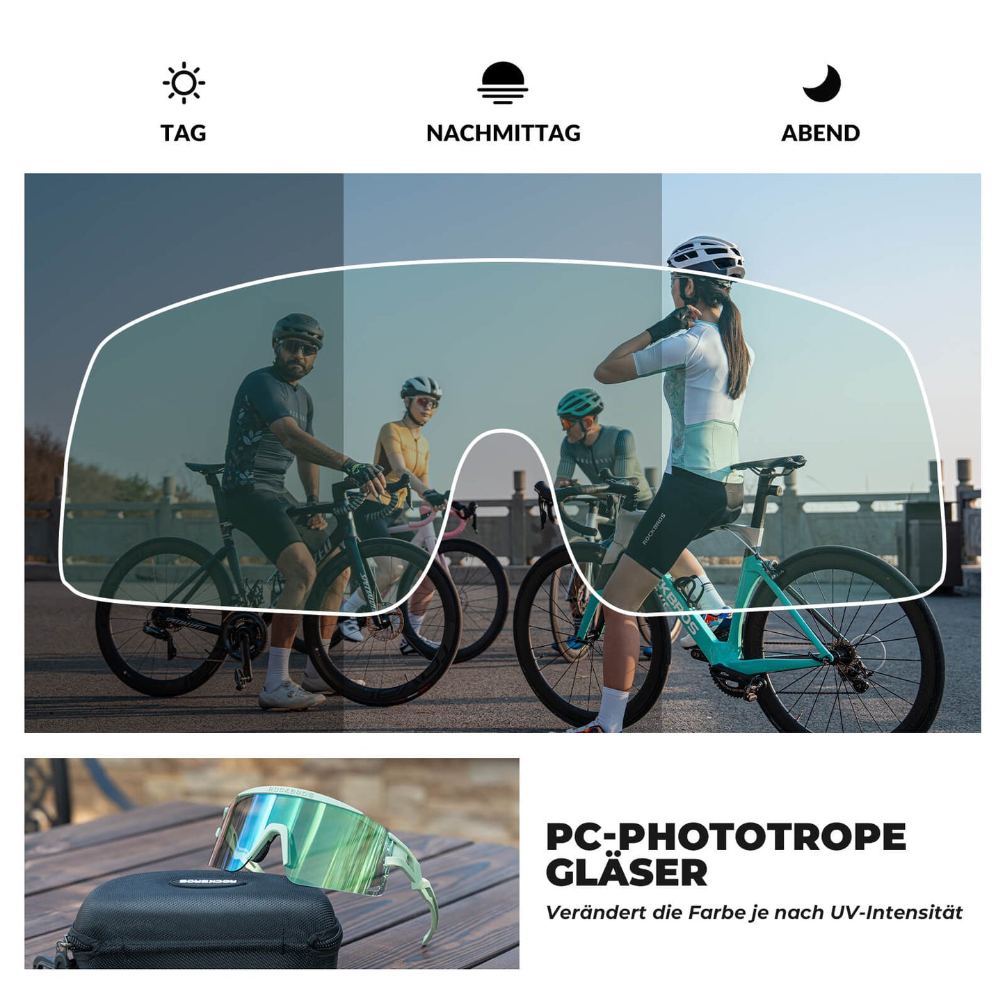 Pyöräilylasit, fotokromiset/polarisoidut, tuulenpitävät, UV-suoja, ROCKBROS