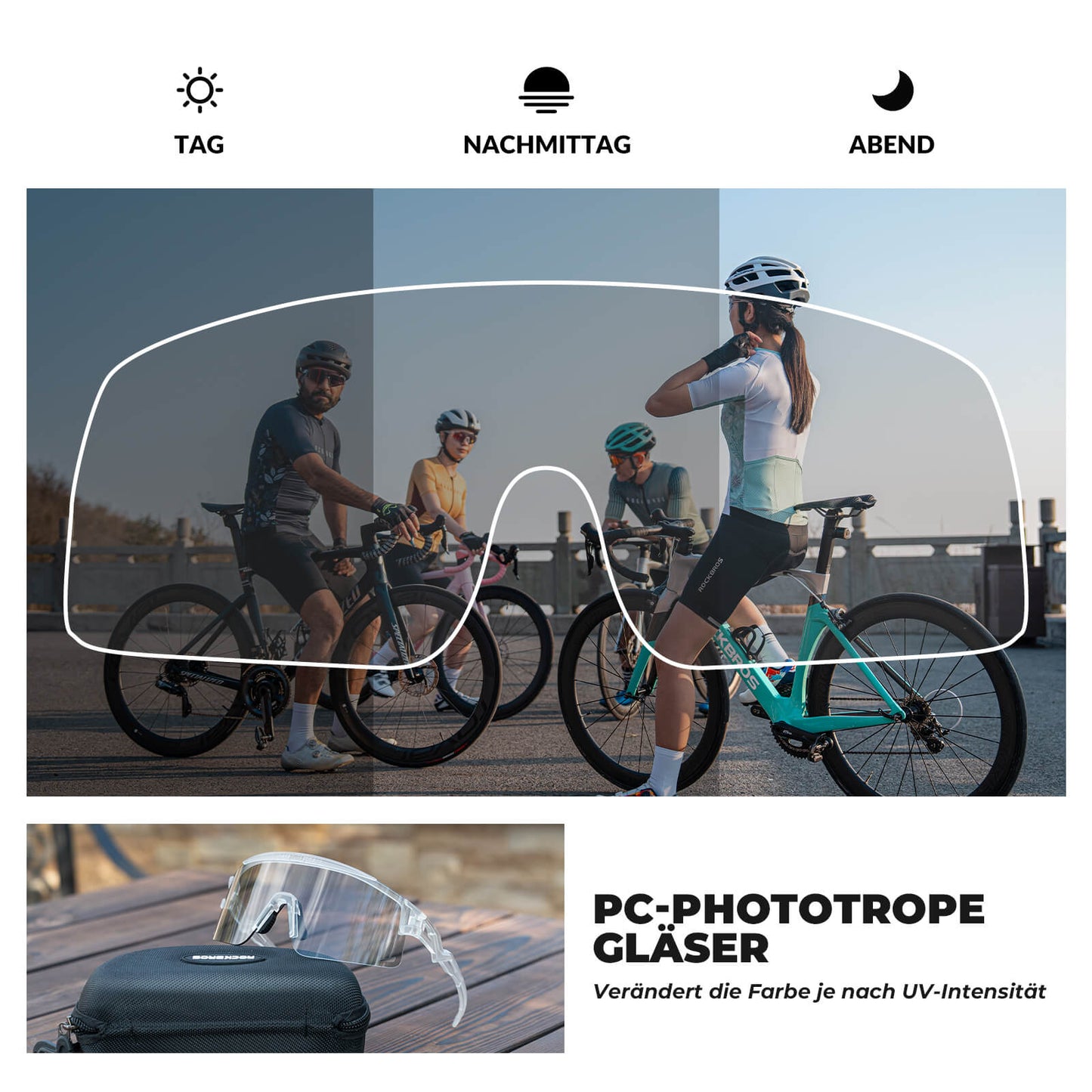 Pyöräilylasit, fotokromiset/polarisoidut, tuulenpitävät, UV-suoja, ROCKBROS