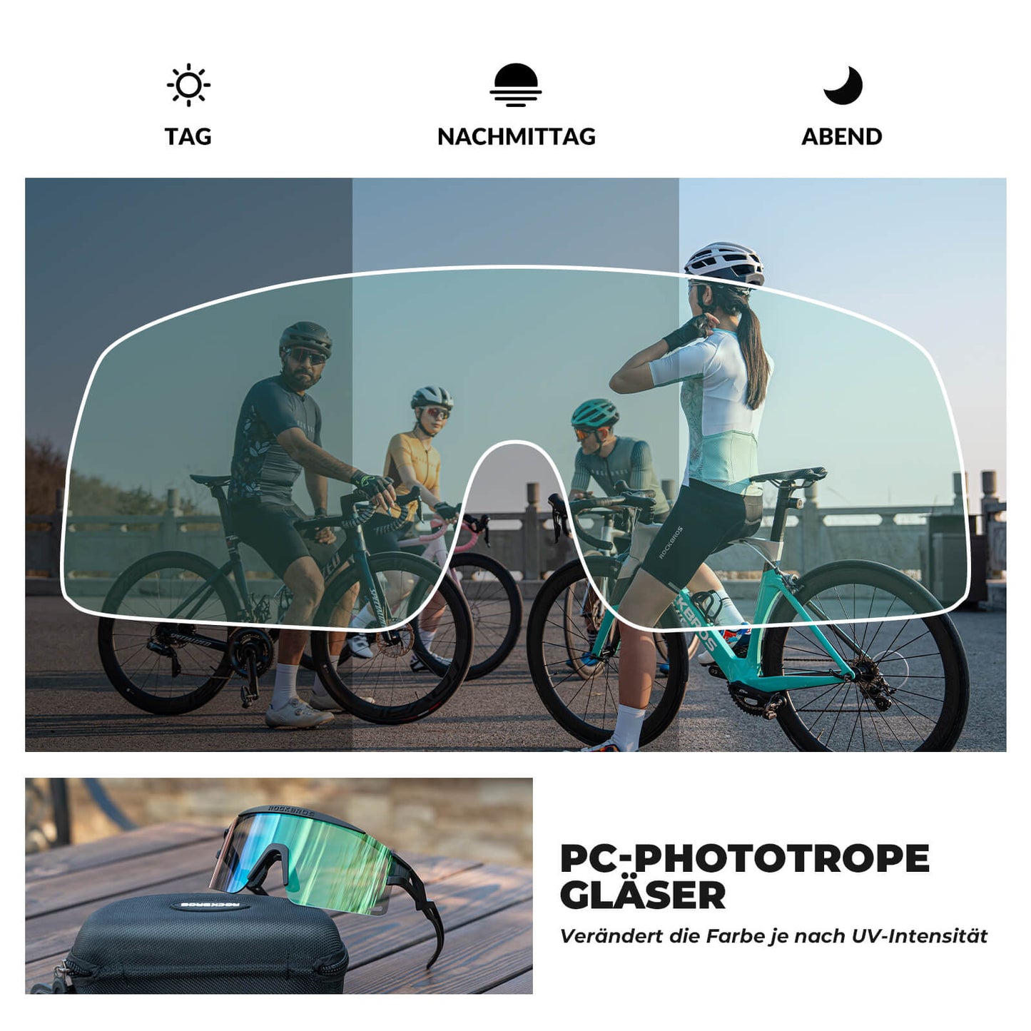 Pyöräilylasit, fotokromiset/polarisoidut, tuulenpitävät, UV-suoja, ROCKBROS