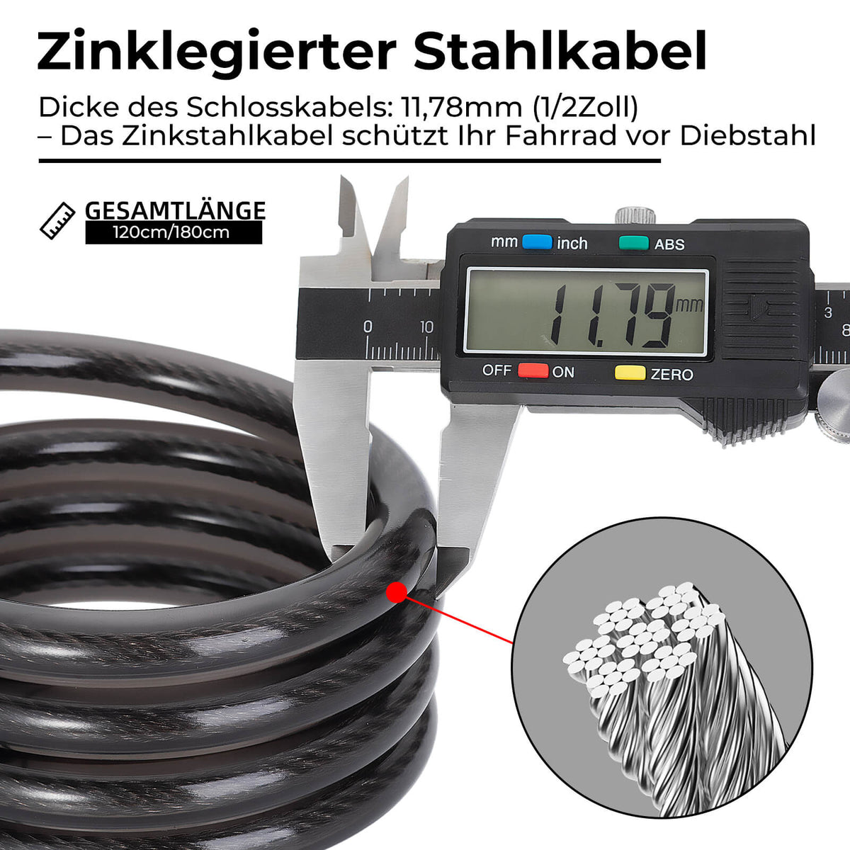 ROCKBROS polkupyörälukko kaapelilukko 4-numeroinen numerokoodi valolla 120cm/180cm