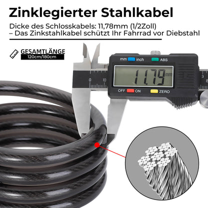 ROCKBROS polkupyörälukko kaapelilukko 4-numeroinen numerokoodi valolla 120cm/180cm
