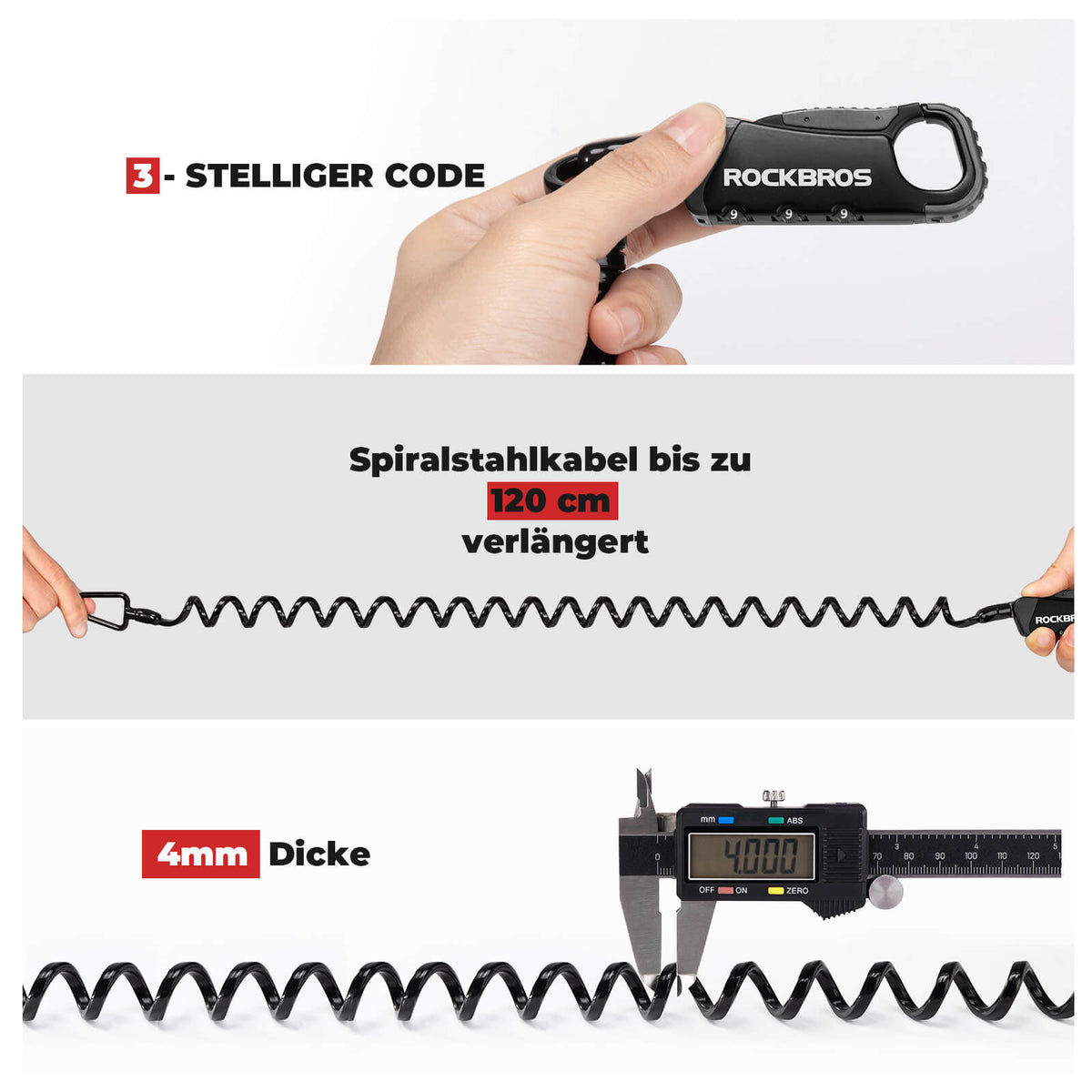 ROCKBROS Kaapelilukko Koodilukko Kypärälukko 120cm Kevyt