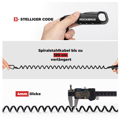 ROCKBROS Kaapelilukko Koodilukko Kypärälukko 120cm Kevyt