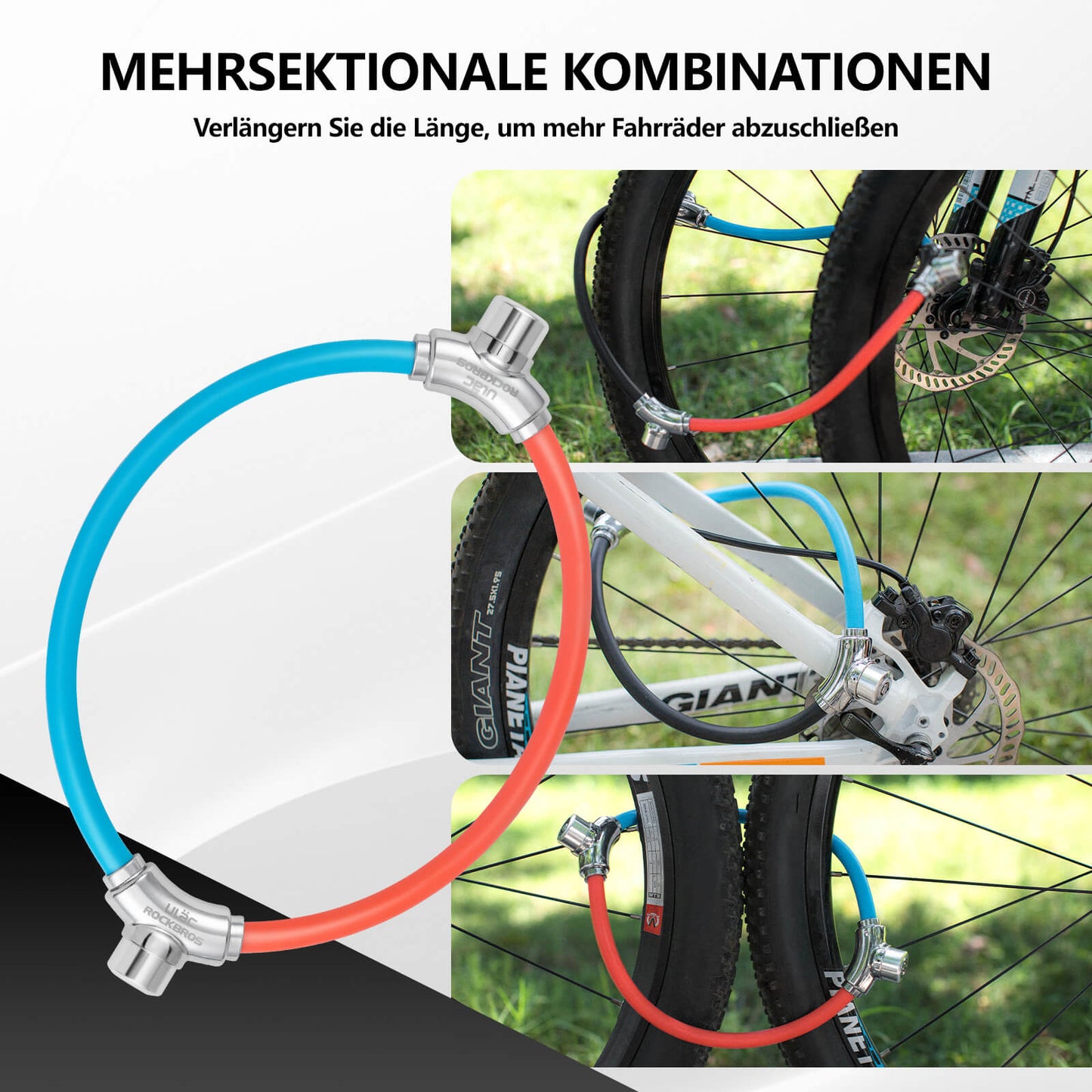 Polkupyörän lukkovaijerilukko tarranauhakiinnityksellä, avainta ei tarvita, ROCKBROS