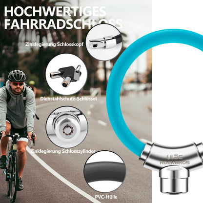 Polkupyörän lukkovaijerilukko tarranauhakiinnityksellä, avainta ei tarvita, ROCKBROS