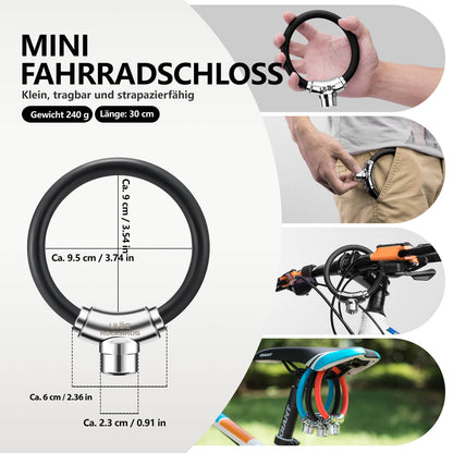 Polkupyörän lukkovaijerilukko tarranauhakiinnityksellä, avainta ei tarvita, ROCKBROS