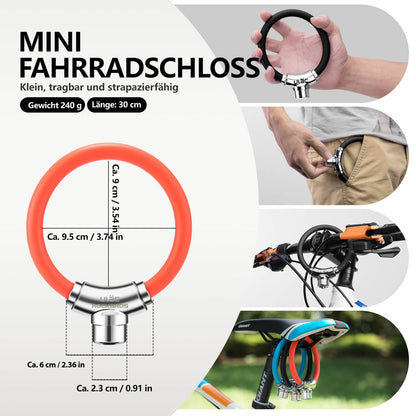 Polkupyörän lukkovaijerilukko tarranauhakiinnityksellä, avainta ei tarvita, ROCKBROS