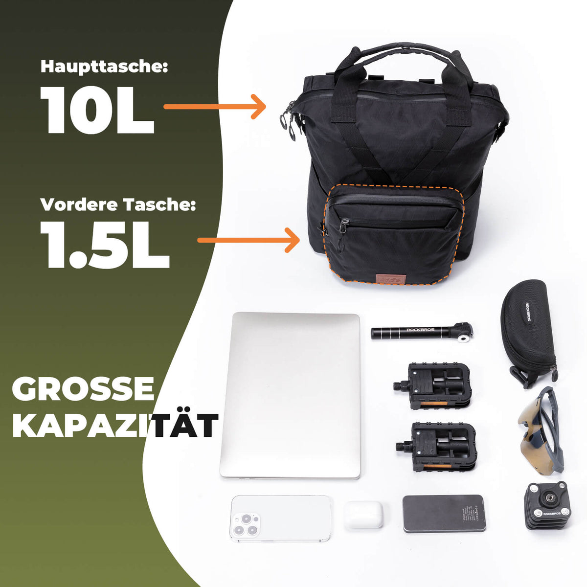 ROCKBROS pyörälaukku ohjaustanko laukku Bromptonille 10L+1.5L