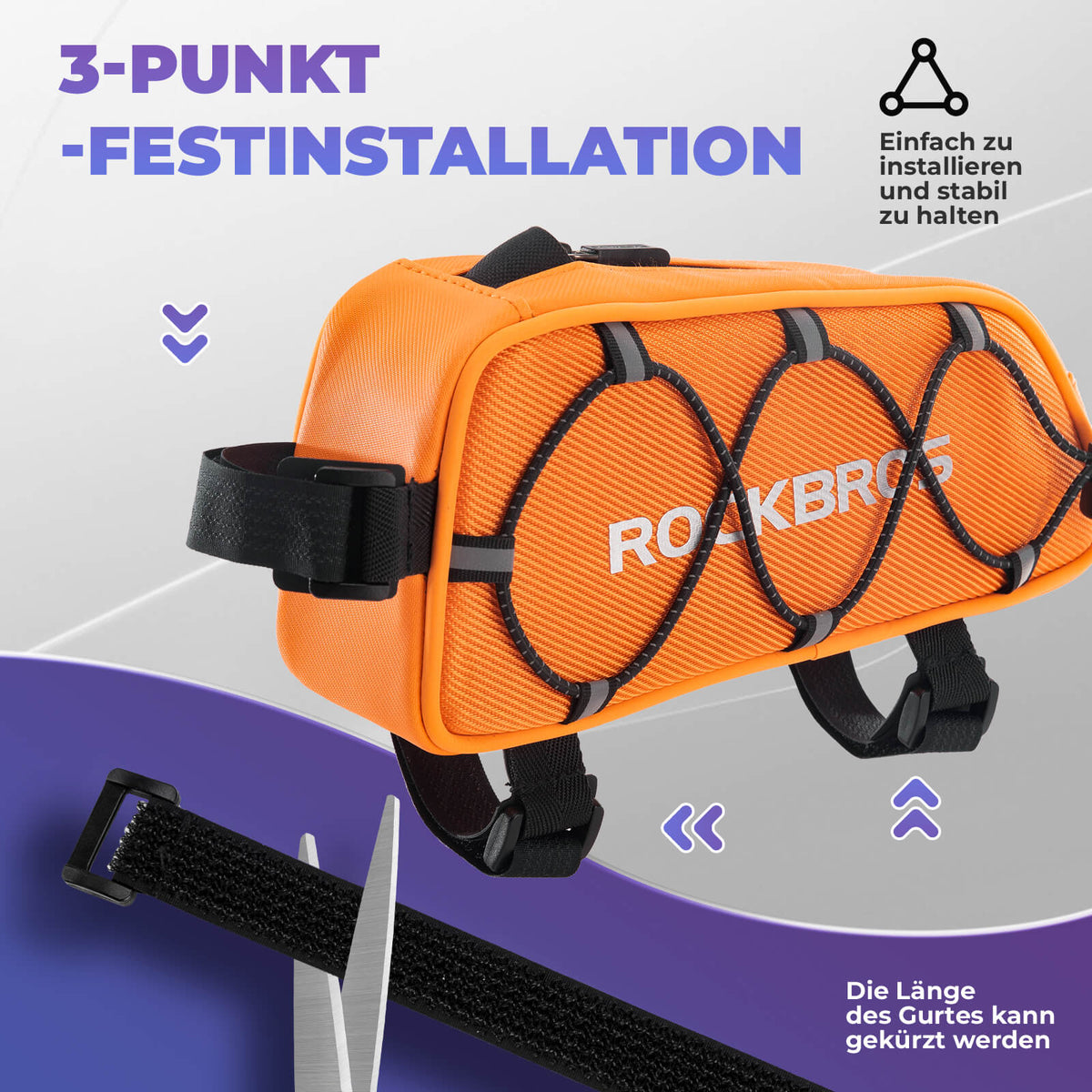 ROCKBROS Putkitarvikkeen laukku 1 L Täysin Heijastava Valkoinen/Oranssi
