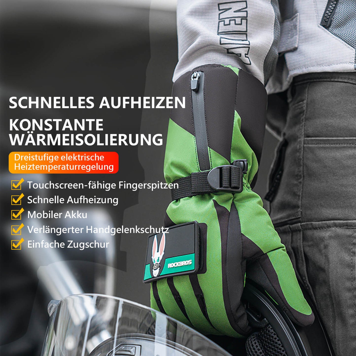 Lämmitettävät talvipyöräilykäsineet, 3 lämpöasetusta, koot M-XL, ROCKBROS