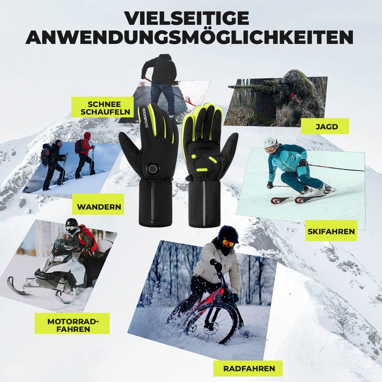 Lämmitettävät talvipyöräilykäsineet kosketusnäytöllä M-2XL ROCKBROS