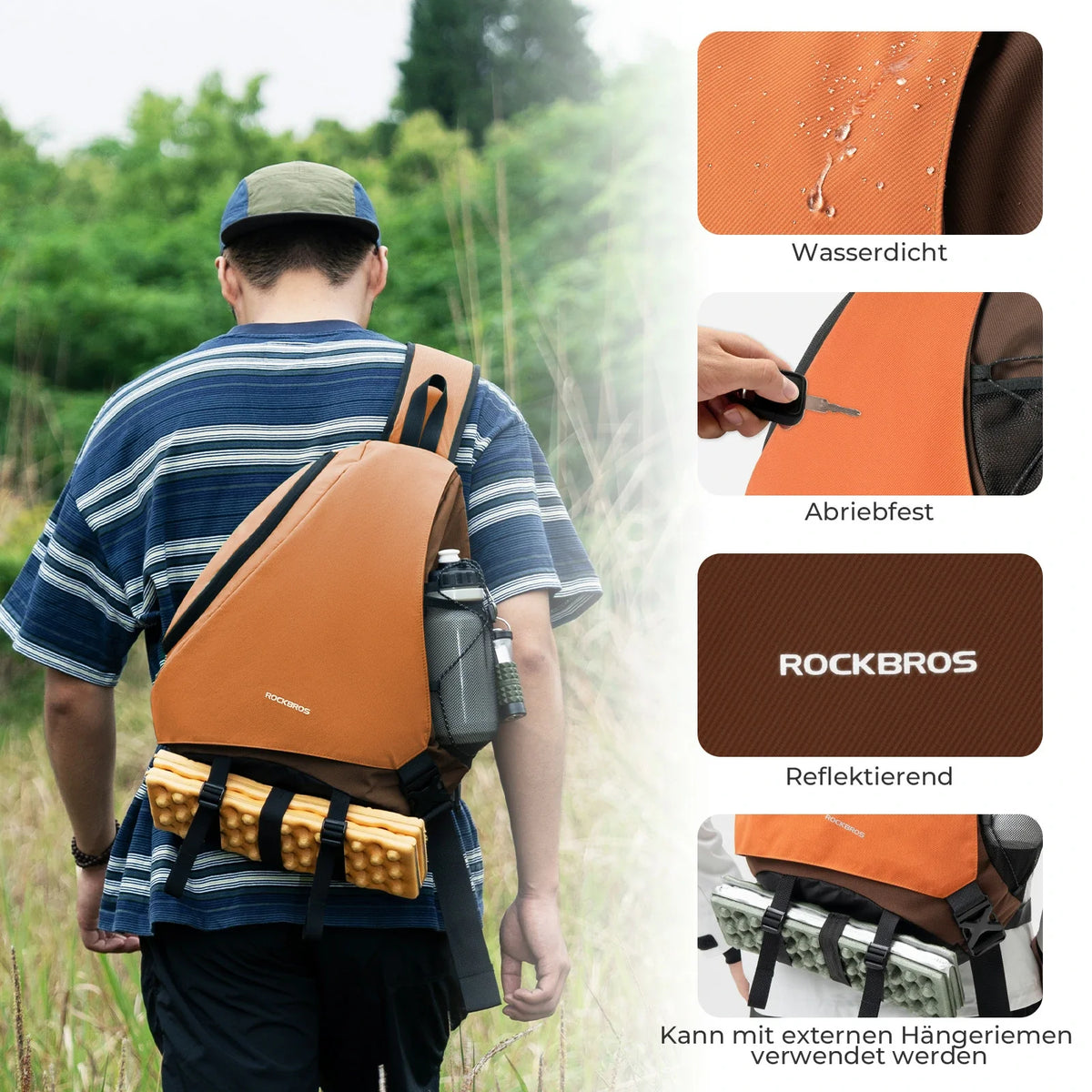ROCKBROS Sling Bag Suuri, Sling-reppu magneettilukolla, Crossbody-laukku