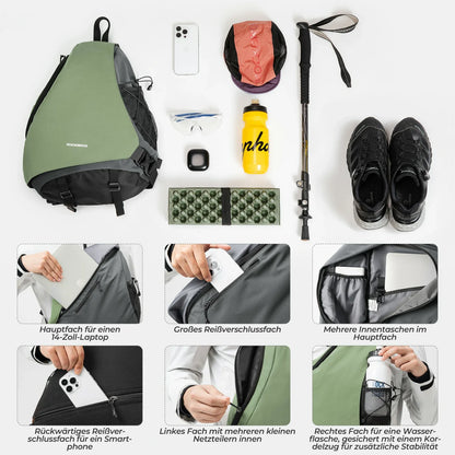ROCKBROS Sling Bag Suuri, Sling-reppu magneettilukolla, Crossbody-laukku